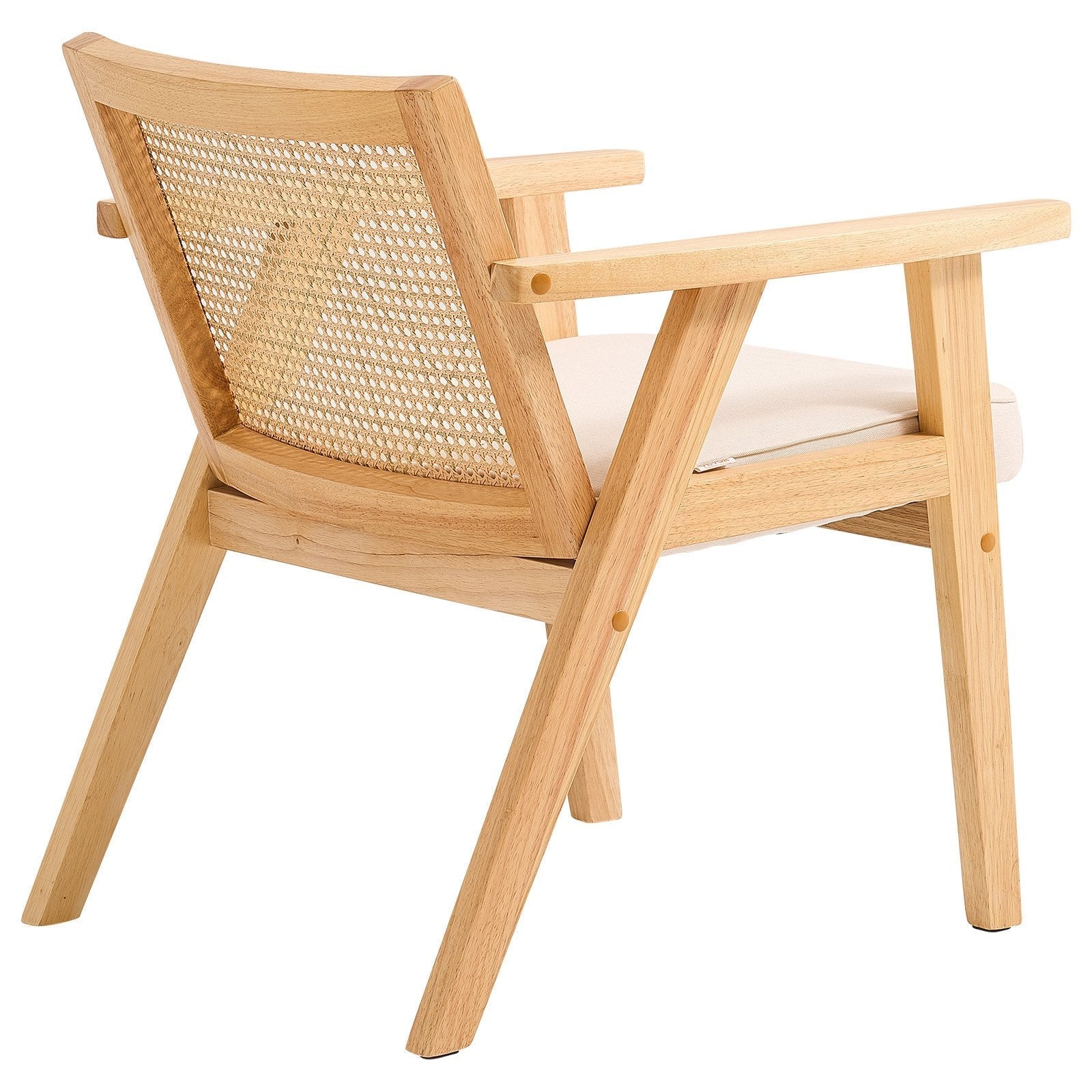 VEVOR Rattan Chair, Mid Century Modern Dining Chair with Armrest, Upholstered Chair with Rattan Back, Retro Rattan Dining Room Kitchen Chair for Living Room, Bedroom, Reading Room, and Office, Beige