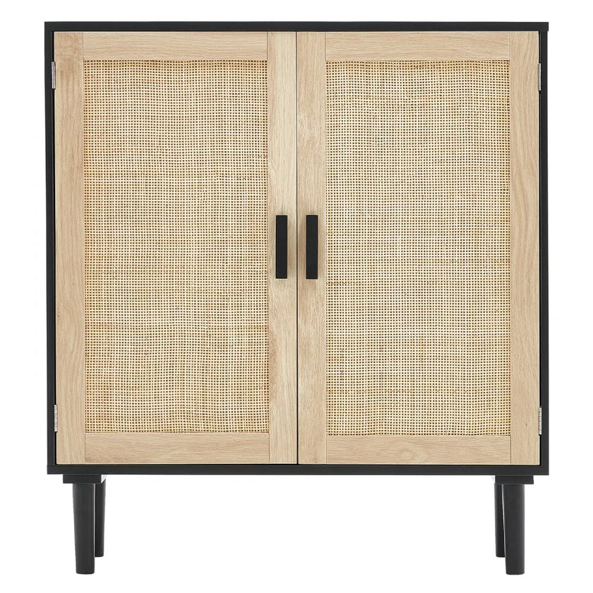 VEVOR Rattan Cabinet Storage with 2 Magnetic Doors and Adjustable Shelves Black