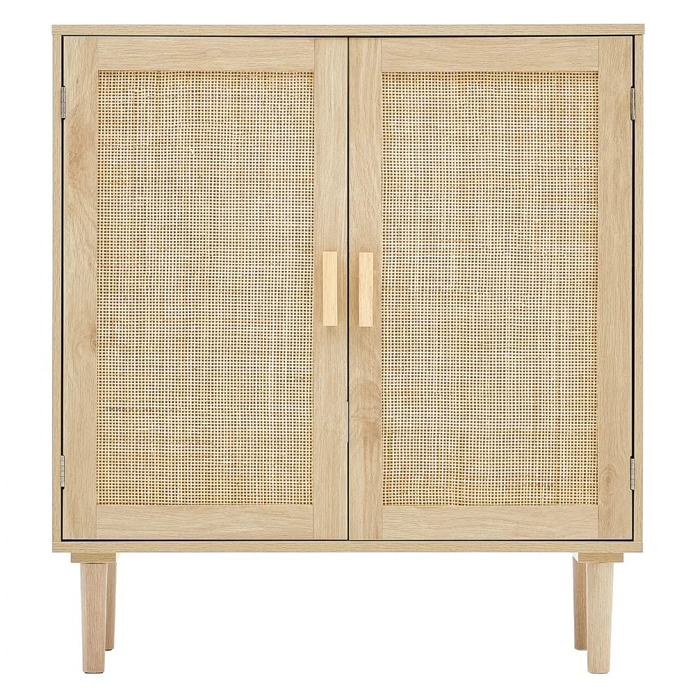 VEVOR Rattan Cabinet Storage with 2 Magnetic Doors & Adjustable Shelves Natural