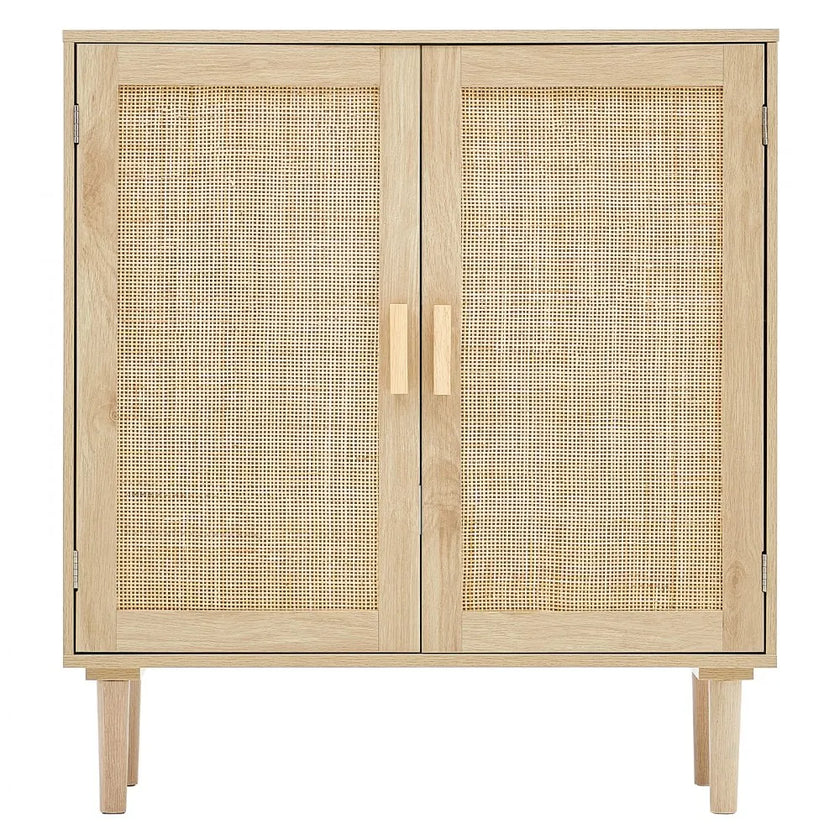 VEVOR Rattan Cabinet Storage with 2 Magnetic Doors & Adjustable Shelves Natural