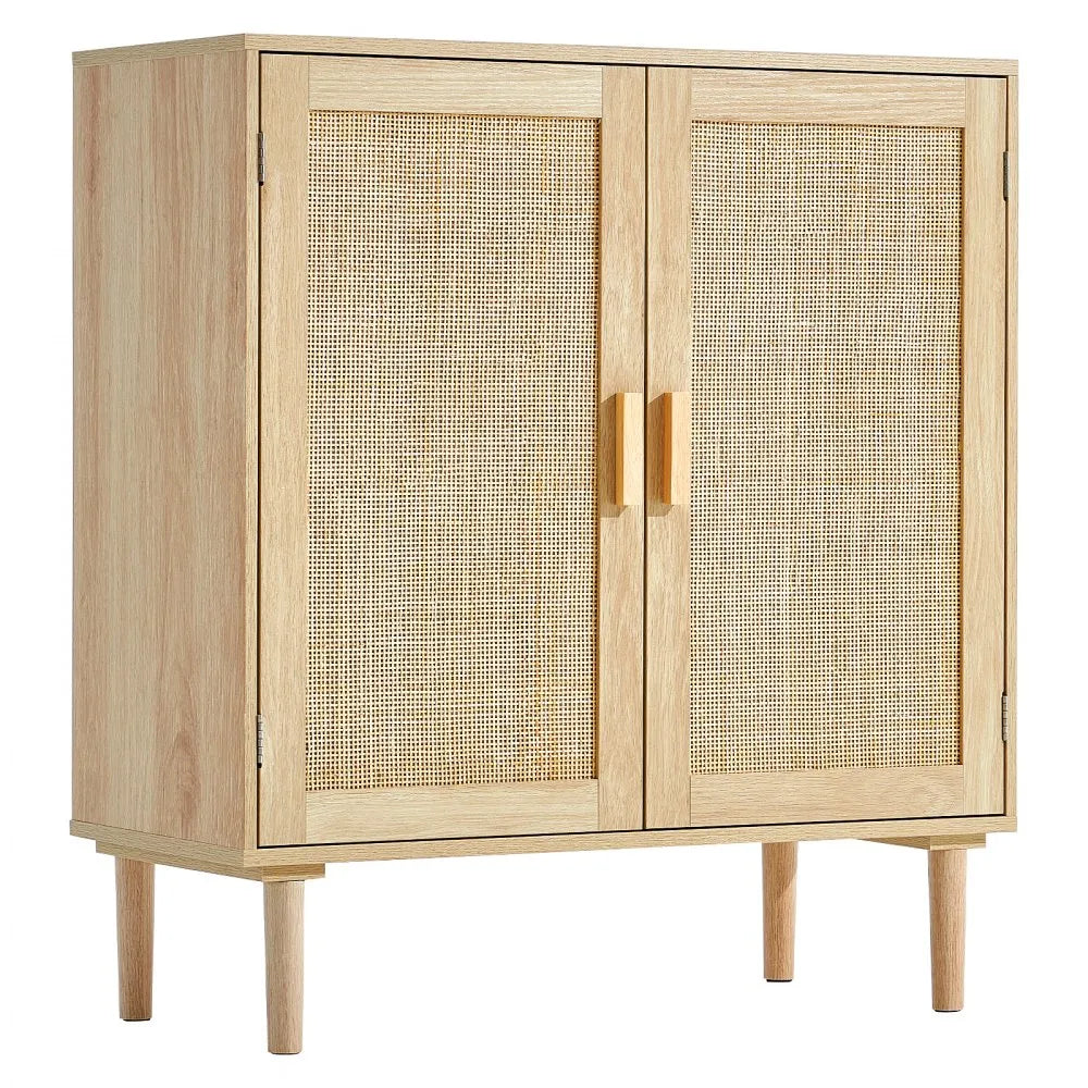 VEVOR Rattan Cabinet Storage with 2 Magnetic Doors & Adjustable Shelves Natural