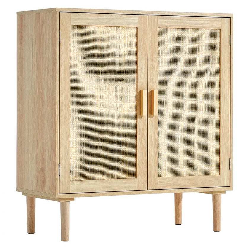 VEVOR Rattan Cabinet Storage with 2 Magnetic Doors & Adjustable Shelves Natural