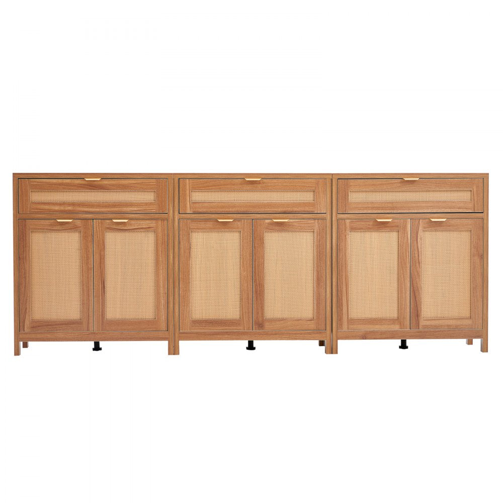 VEVOR Rattan Cabinet with 6 Doors 3 Drawers Adjustable Shelves Set of 3 Natural