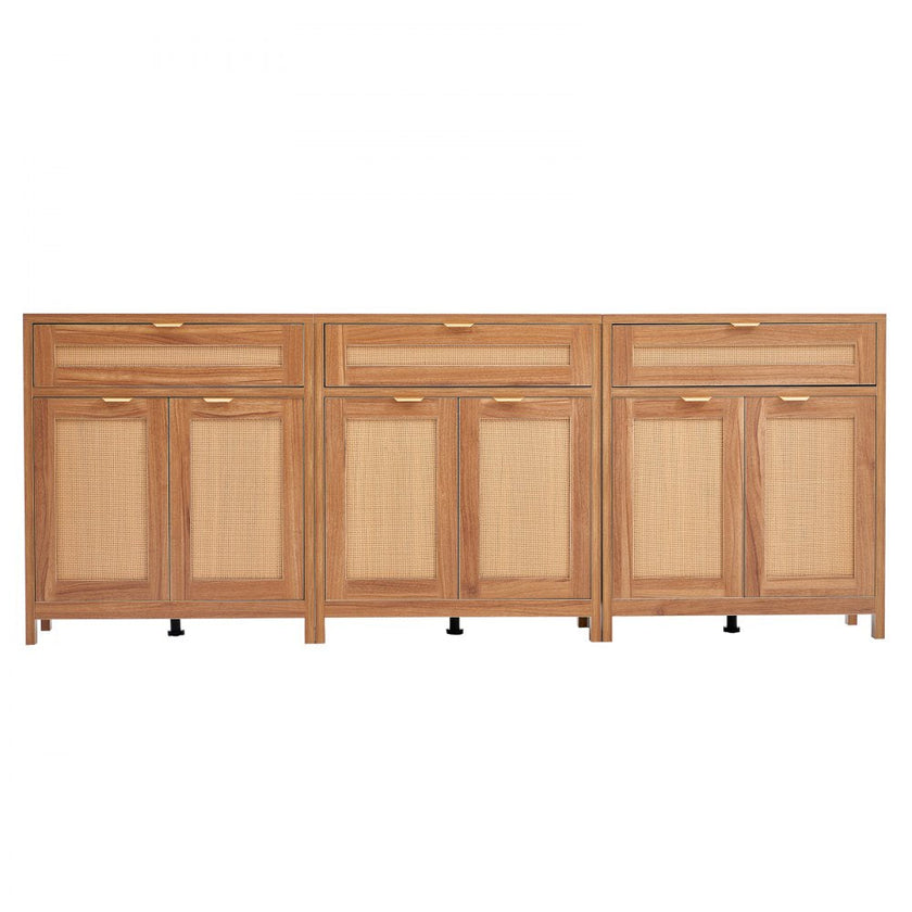 VEVOR Rattan Cabinet with 6 Doors 3 Drawers Adjustable Shelves Set of 3 Natural