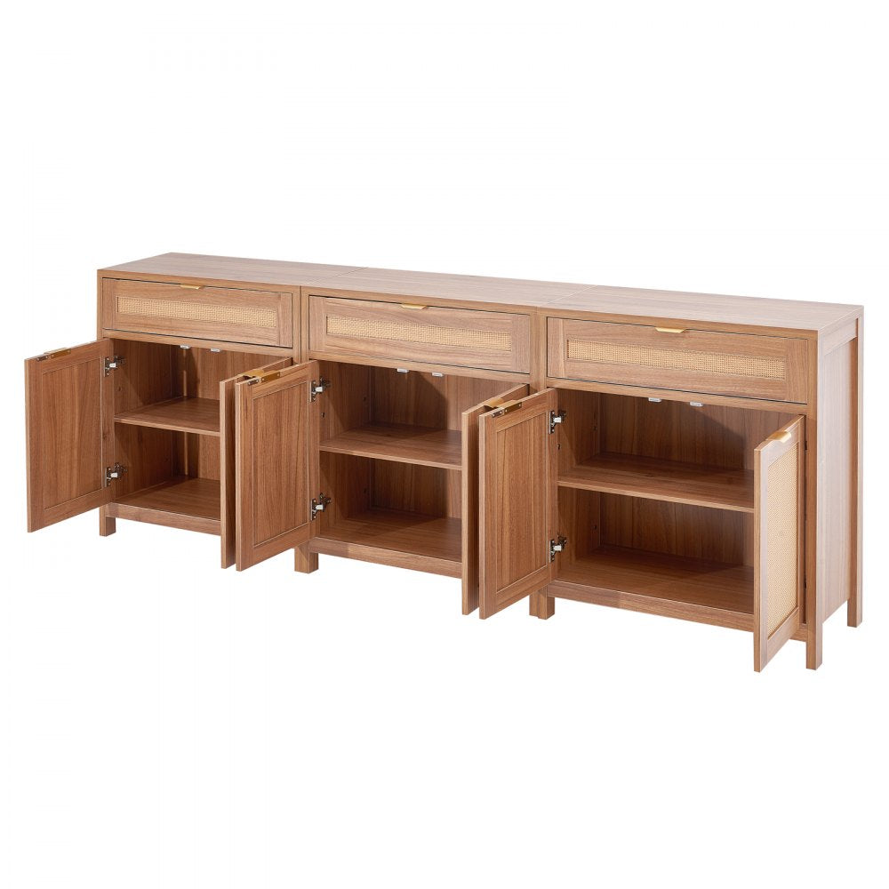 VEVOR Rattan Cabinet with 6 Doors 3 Drawers Adjustable Shelves Set of 3 Natural