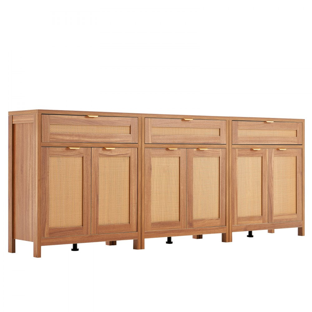 VEVOR Rattan Cabinet with 6 Doors 3 Drawers Adjustable Shelves Set of 3 Natural