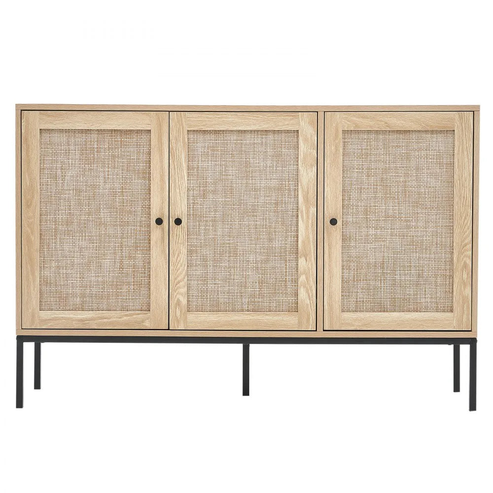 VEVOR Rattan Cabinet Storage with 3 Magnetic Doors & Adjustable Shelves Natural