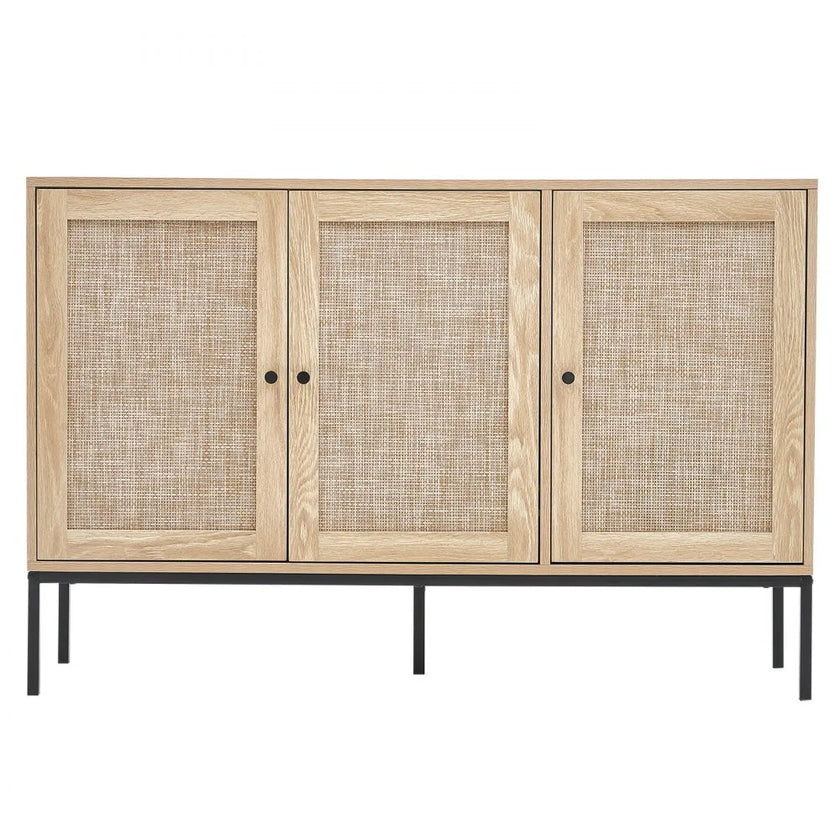 VEVOR Rattan Cabinet Storage with 3 Magnetic Doors & Adjustable Shelves Natural