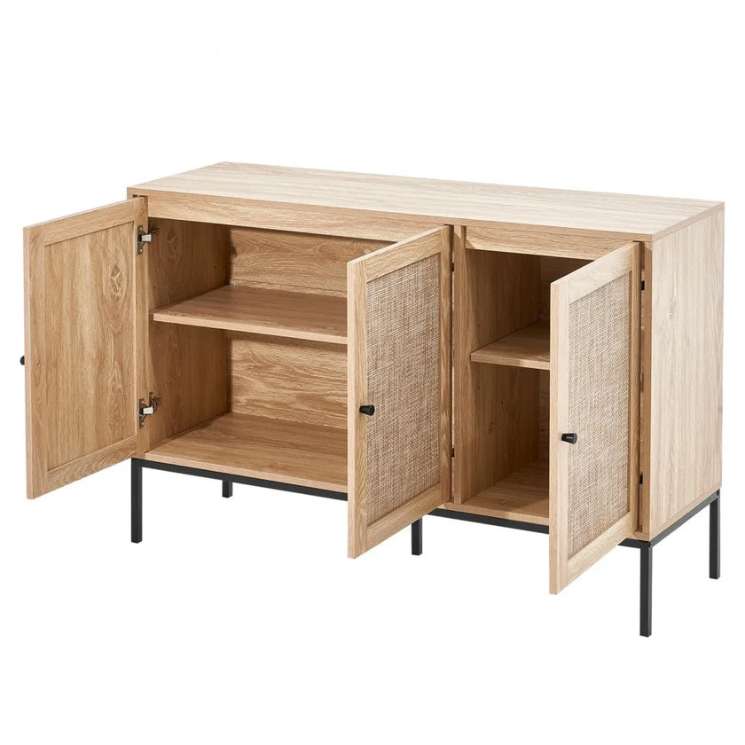 VEVOR Rattan Cabinet Storage with 3 Magnetic Doors & Adjustable Shelves Natural