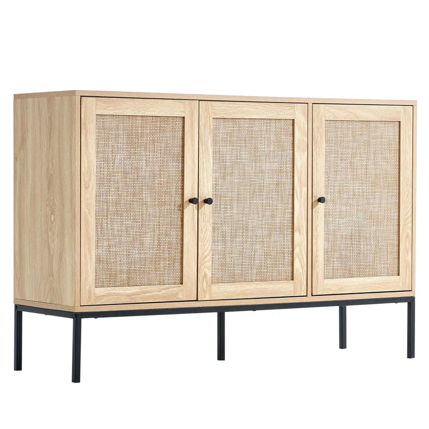 VEVOR Rattan Cabinet Storage with 3 Magnetic Doors & Adjustable Shelves Natural