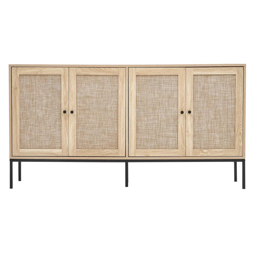 VEVOR Rattan Cabinet Storage with 4 Magnetic Doors & Adjustable Shelves Natural