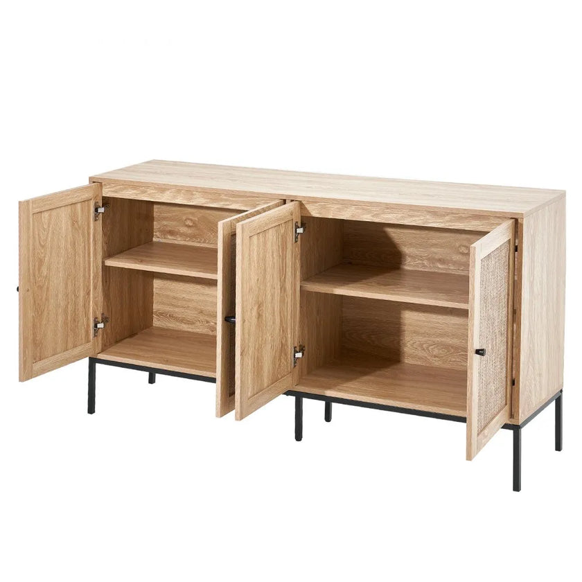 VEVOR Rattan Cabinet Storage with 4 Magnetic Doors & Adjustable Shelves Natural