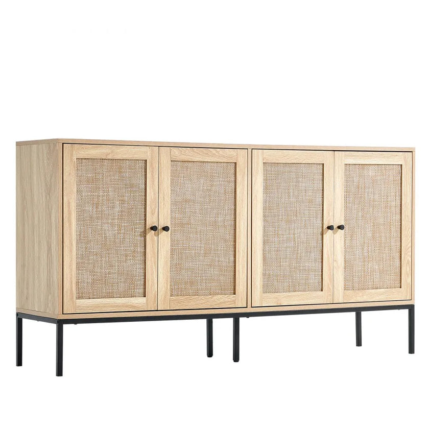 VEVOR Rattan Cabinet Storage with 4 Magnetic Doors & Adjustable Shelves Natural