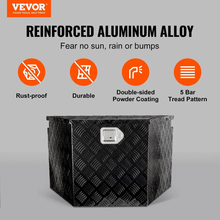 VEVOR Trailer Tongue Box, Aluminum Alloy Diamond Plate Tongue Box Tool Chest, Heavy Duty Trailer Box Storage with Lock and Keys, Utility Trailer Tongue Box for Pickup Truck, RV, Trailer, 39