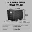 VEVOR Trailer Tongue Box, Aluminum Alloy Diamond Plate Tongue Box Tool Chest, Heavy Duty Trailer Box Storage with Lock and Keys, Utility Trailer Tongue Box for Pickup Truck, RV, Trailer, 39