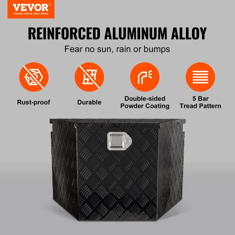 VEVOR Trailer Tongue Box, Aluminum Alloy Diamond Plate Tongue Box Tool Chest, Heavy Duty Trailer Box Storage with Lock and Keys, Utility Trailer Tongue Box for Pickup Truck, RV, Trailer, 29