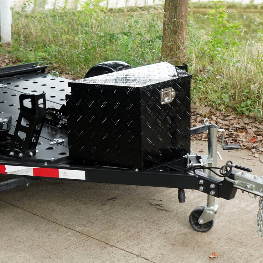 VEVOR Trailer Tongue Box, Aluminum Alloy Diamond Plate Tongue Box Tool Chest, Heavy Duty Trailer Box Storage with Lock and Keys, Utility Trailer Tongue Box for Pickup Truck, RV, Trailer, 29
