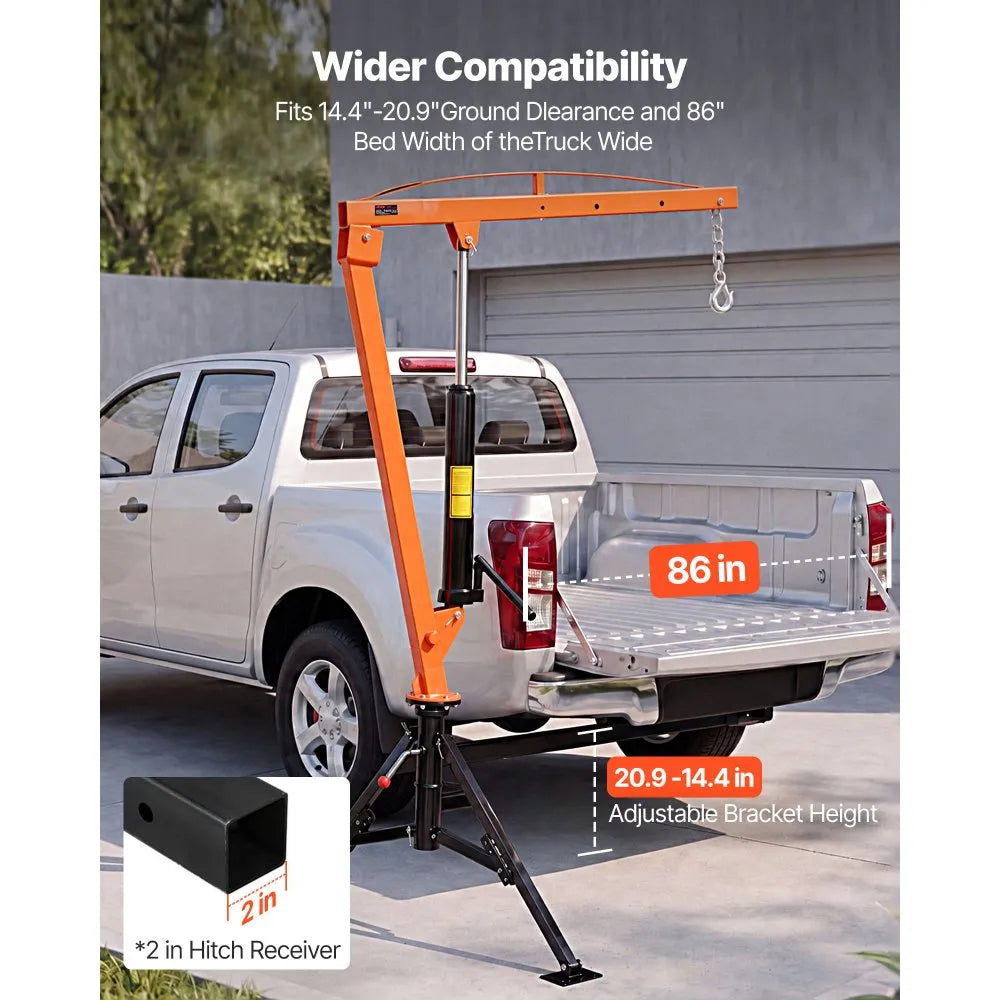 VEVOR 1000 lb Pickup Hitch Mounted Truck Crane with Hydraulic Jack & 360° Rotating Boom