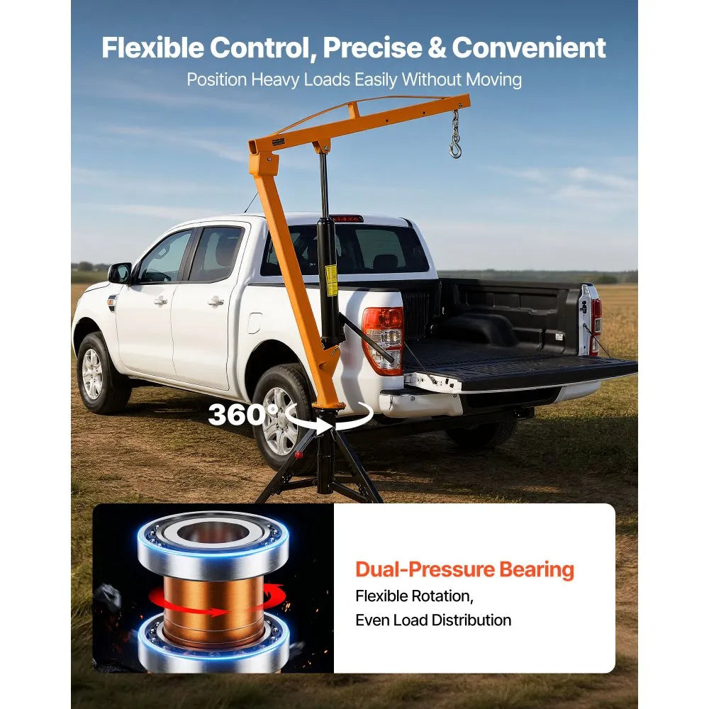 VEVOR 1000 lb Pickup Hitch Mounted Truck Crane with Hydraulic Jack & 360° Rotating Boom
