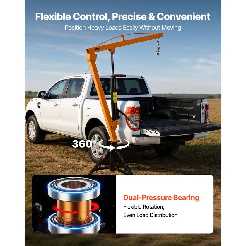 VEVOR 1000 lb Pickup Hitch Mounted Truck Crane with Hydraulic Jack & 360° Rotating Boom