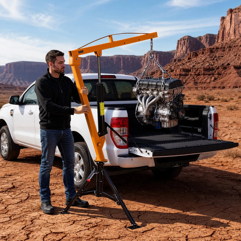 VEVOR 1000 lb Pickup Hitch Mounted Truck Crane with Hydraulic Jack & 360° Rotating Boom