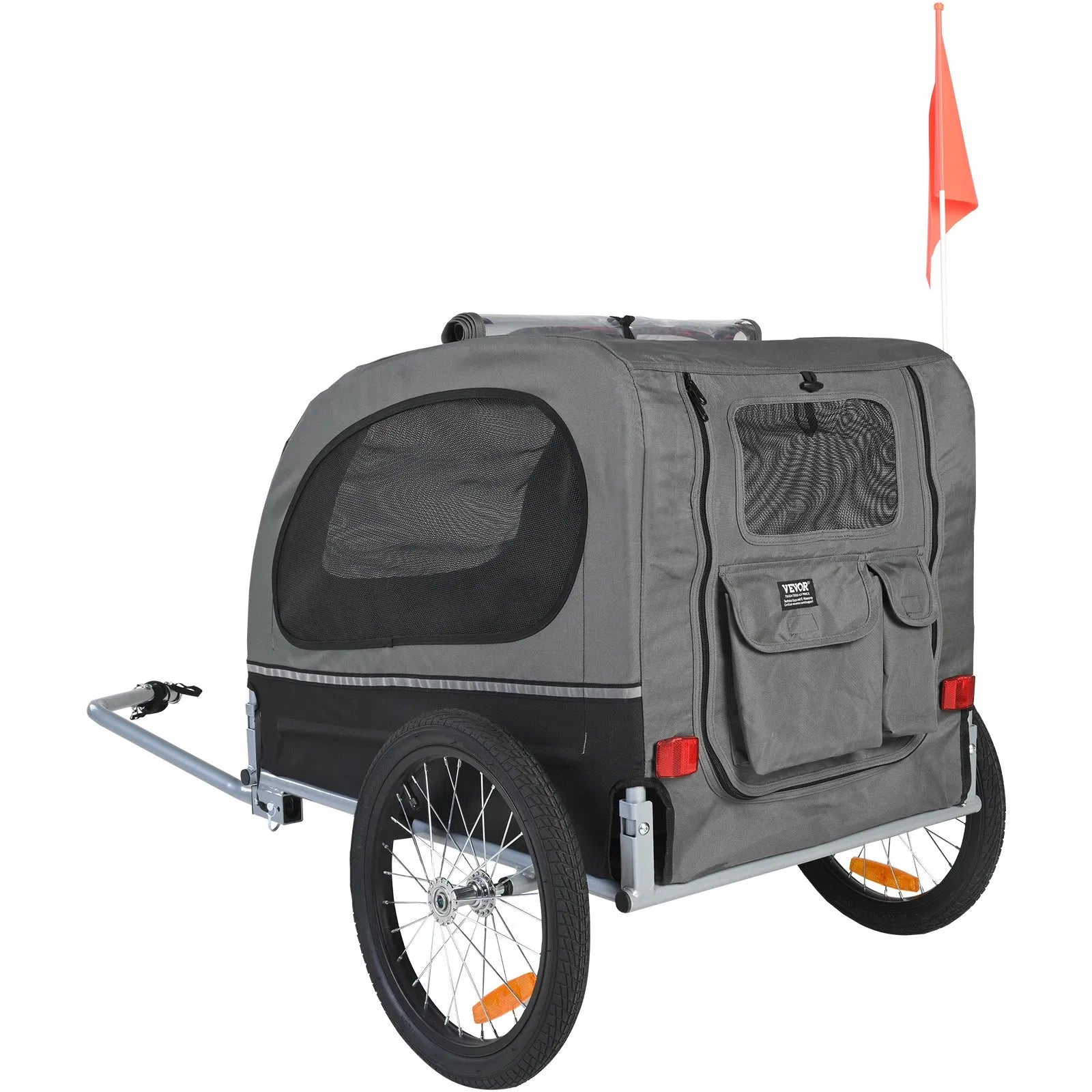 VEVOR Dog Bike Trailer, Supports up to 88 lbs, Pet Cart Bicycle Carrier, Easy Folding Frame with Quick Release Wheels, Universal Bicycle Coupler, Reflectors, Flag, Collapsible to Store, Black/Gray