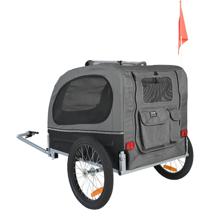 VEVOR Dog Bike Trailer, Supports up to 88 lbs, Pet Cart Bicycle Carrier, Easy Folding Frame with Quick Release Wheels, Universal Bicycle Coupler, Reflectors, Flag, Collapsible to Store, Black/Gray
