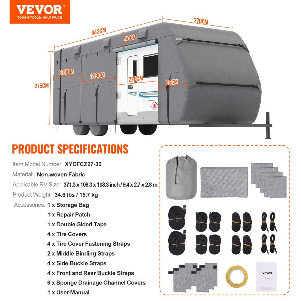 VEVOR Trailer Travel RV Cover 27-30 ft Class A Camper Cover Non-Woven Fabric