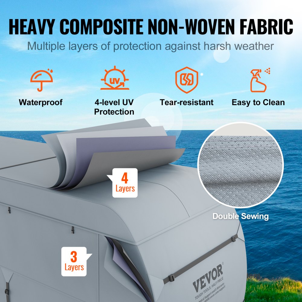 VEVOR Travel Trailer Cover, 20-22' RV Cover, 4-Layer Non-Woven Fabric Camper Cover, Waterproof, Windproof And Wear-Resistant Class A RV Cover, Rip-Stop Camper Cover with Storage Bag and Patches