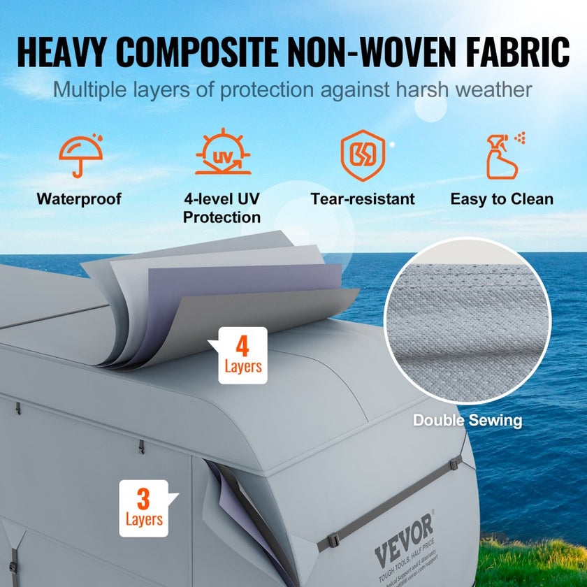 VEVOR Travel Trailer Cover, 20-22' RV Cover, 4-Layer Non-Woven Fabric Camper Cover, Waterproof, Windproof And Wear-Resistant Class A RV Cover, Rip-Stop Camper Cover with Storage Bag and Patches