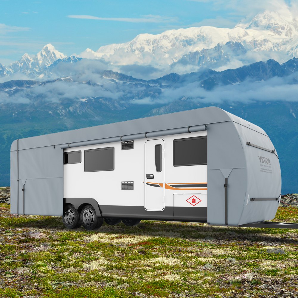 VEVOR Travel Trailer Cover, 20-22' RV Cover, 4-Layer Non-Woven Fabric Camper Cover, Waterproof, Windproof And Wear-Resistant Class A RV Cover, Rip-Stop Camper Cover with Storage Bag and Patches