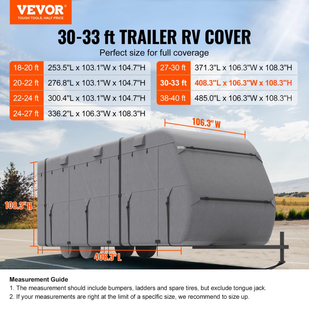 VEVOR Trailer Travel RV Cover 30-33 ft Class A Camper Cover Non-Woven Fabric