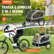 VEVOR Dog Bike Trailer, Supports up to 88 lbs, 2-in-1 Pet Stroller Cart Bicycle Carrier, Easy Folding Cart Frame with Quick Release Wheels, Universal Bicycle Coupler, Reflectors, Flag, Black/Gray