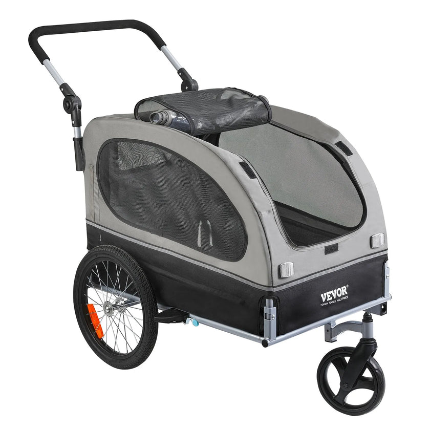 VEVOR Dog Bike Trailer, Supports up to 88 lbs, 2-in-1 Pet Stroller Cart Bicycle Carrier, Easy Folding Cart Frame with Quick Release Wheels, Universal Bicycle Coupler, Reflectors, Flag, Black/Gray