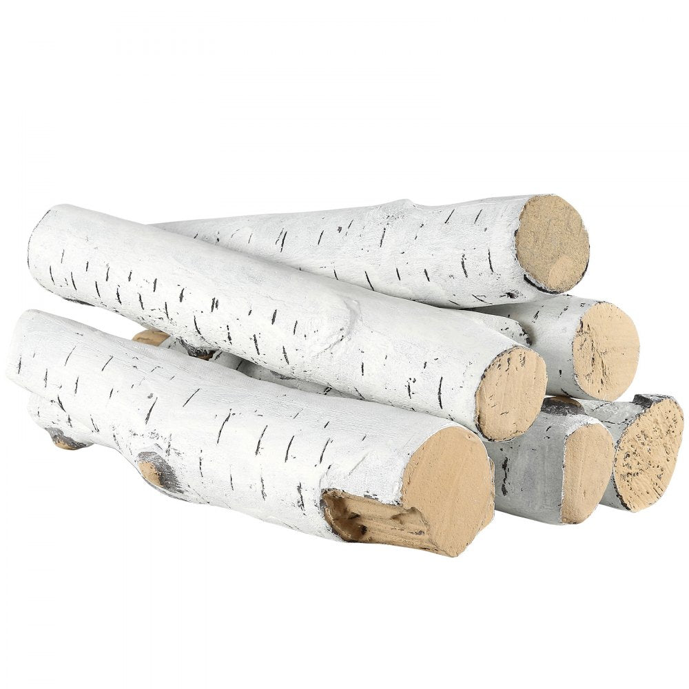 VEVOR 6 Pcs Large Withe Birch Logs, Gas Fireplace Ceramic Logs for Fire place, Heat-Resistant Wood Log Gas Realistic Logs, Stackable Wood Branches for Gas Fireplace, Firebowl Indoor or Outdoor