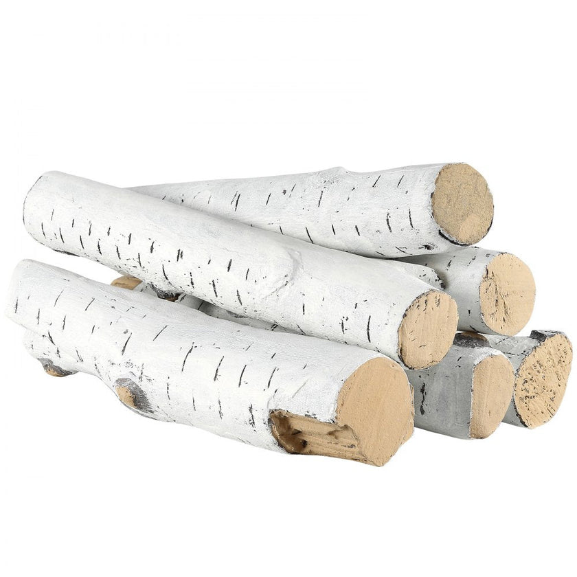VEVOR 6 Pcs Large Withe Birch Logs, Gas Fireplace Ceramic Logs for Fire place, Heat-Resistant Wood Log Gas Realistic Logs, Stackable Wood Branches for Gas Fireplace, Firebowl Indoor or Outdoor