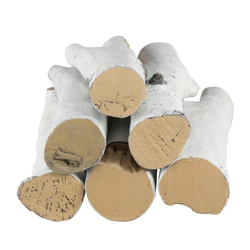 VEVOR 6 Pcs Large Withe Birch Logs, Gas Fireplace Ceramic Logs for Fire place, Heat-Resistant Wood Log Gas Realistic Logs, Stackable Wood Branches for Gas Fireplace, Firebowl Indoor or Outdoor