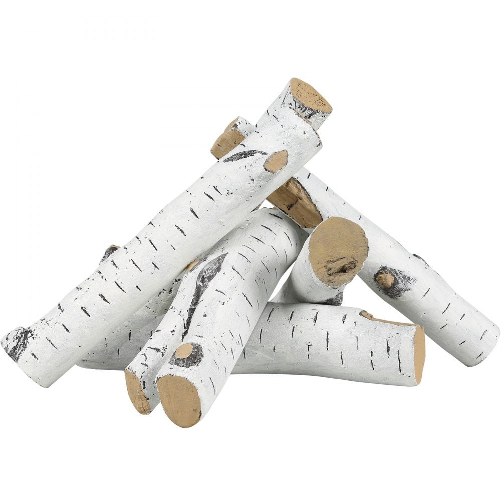VEVOR 6 Pcs Large Withe Birch Logs, Gas Fireplace Ceramic Logs for Fire place, Heat-Resistant Wood Log Gas Realistic Logs, Stackable Wood Branches for Gas Fireplace, Firebowl Indoor or Outdoor