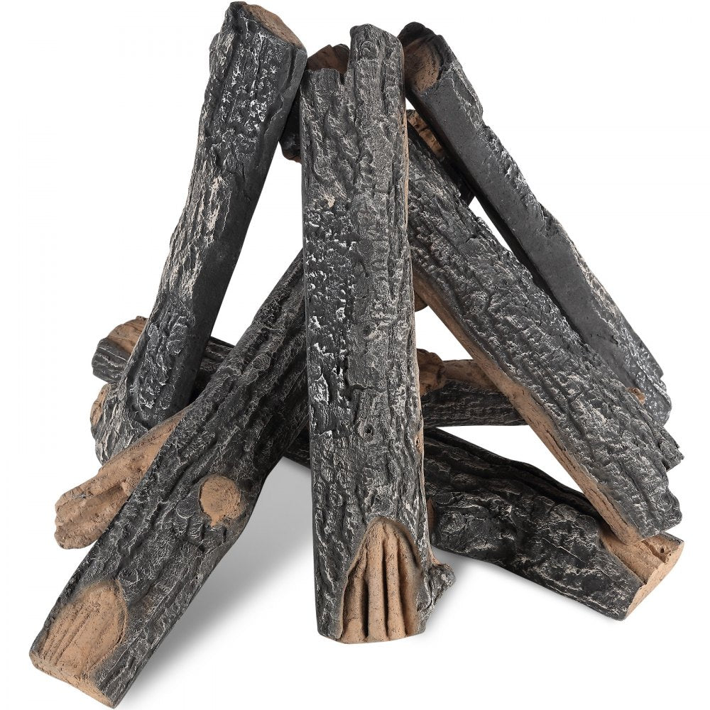 VEVOR 8 Pcs Oak Logs, Gas Fireplace Ceramic Logs for Fire place, Heat-Resistant Wood Log Gas Realistic Logs, Stackable Wood Branches for Gas Fireplace, Firebowl Indoor or Outdoor
