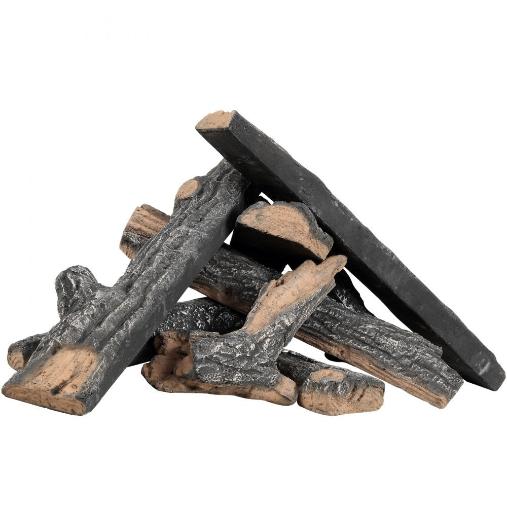 VEVOR 8 Pcs Oak Logs, Gas Fireplace Ceramic Logs for Fire place, Heat-Resistant Wood Log Gas Realistic Logs, Stackable Wood Branches for Gas Fireplace, Firebowl Indoor or Outdoor