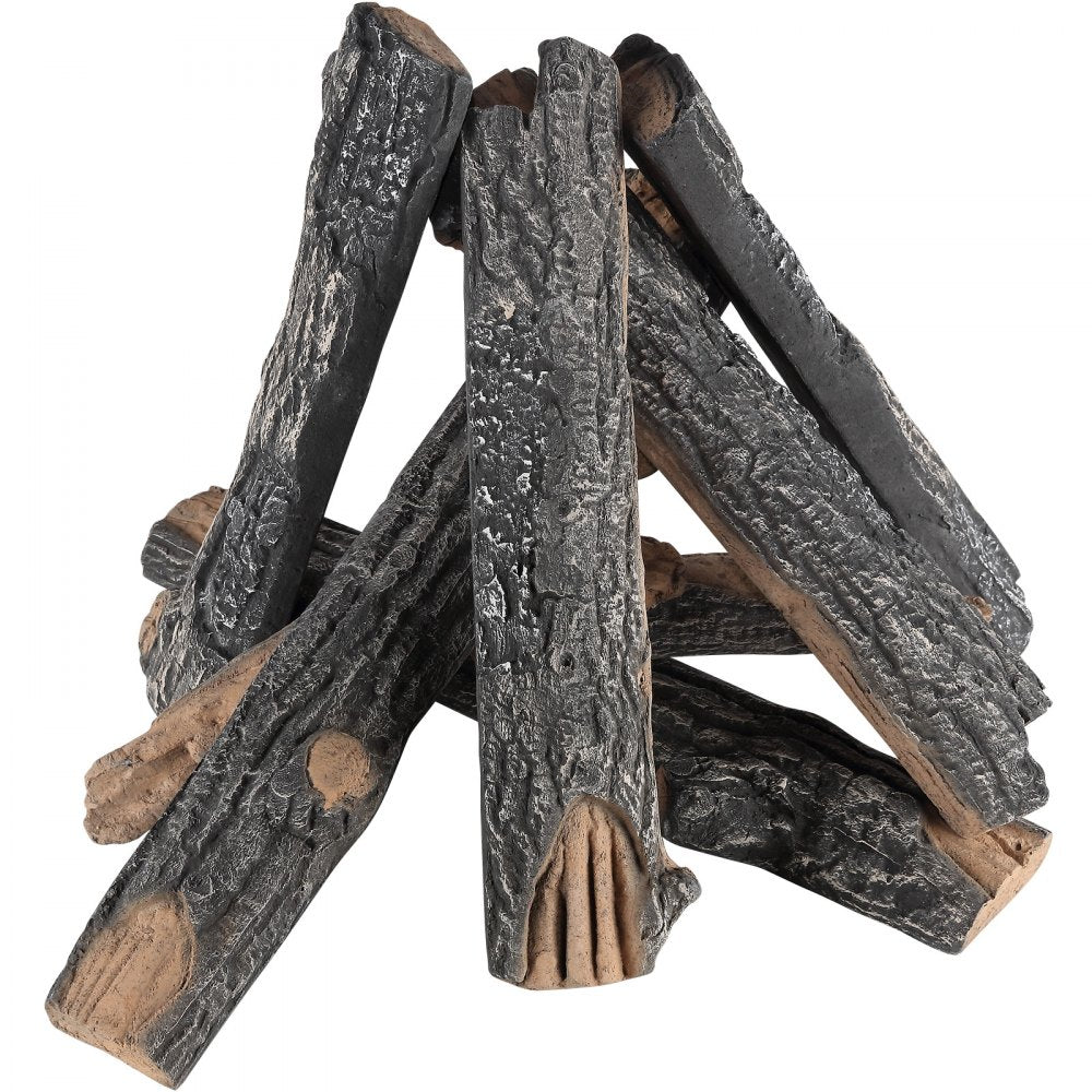 VEVOR 8 Pcs Oak Logs, Gas Fireplace Ceramic Logs for Fire place, Heat-Resistant Wood Log Gas Realistic Logs, Stackable Wood Branches for Gas Fireplace, Firebowl Indoor or Outdoor