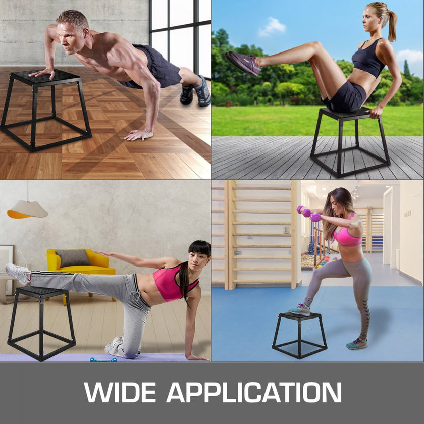 Set of 3 Fitness Black Plyometric Platform Boxes- 12'', 18'', 24''