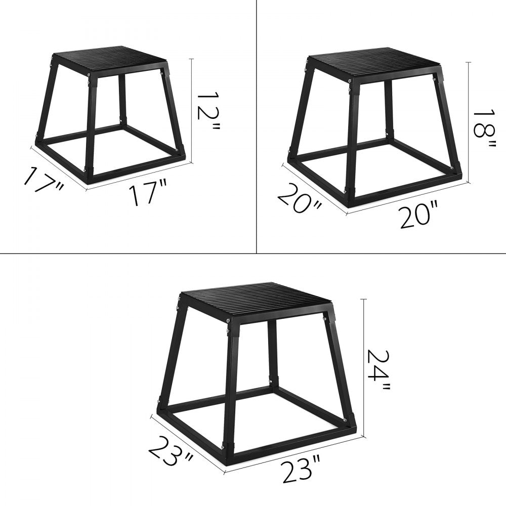 Set of 3 Fitness Black Plyometric Platform Boxes- 12'', 18'', 24''