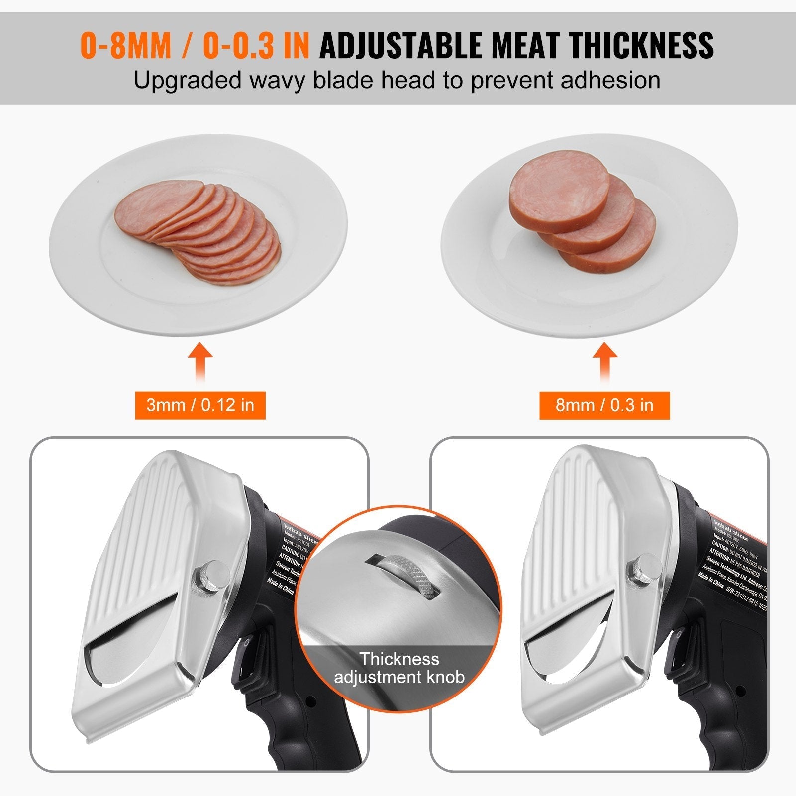 VEVOR Electric Shawarma Knife, 80W Professional Turkish Kebab Knife, Commercial Stainless Steel Gyro Cutter, Doner Kebab Meat Slicer with 2 Blades, ?4