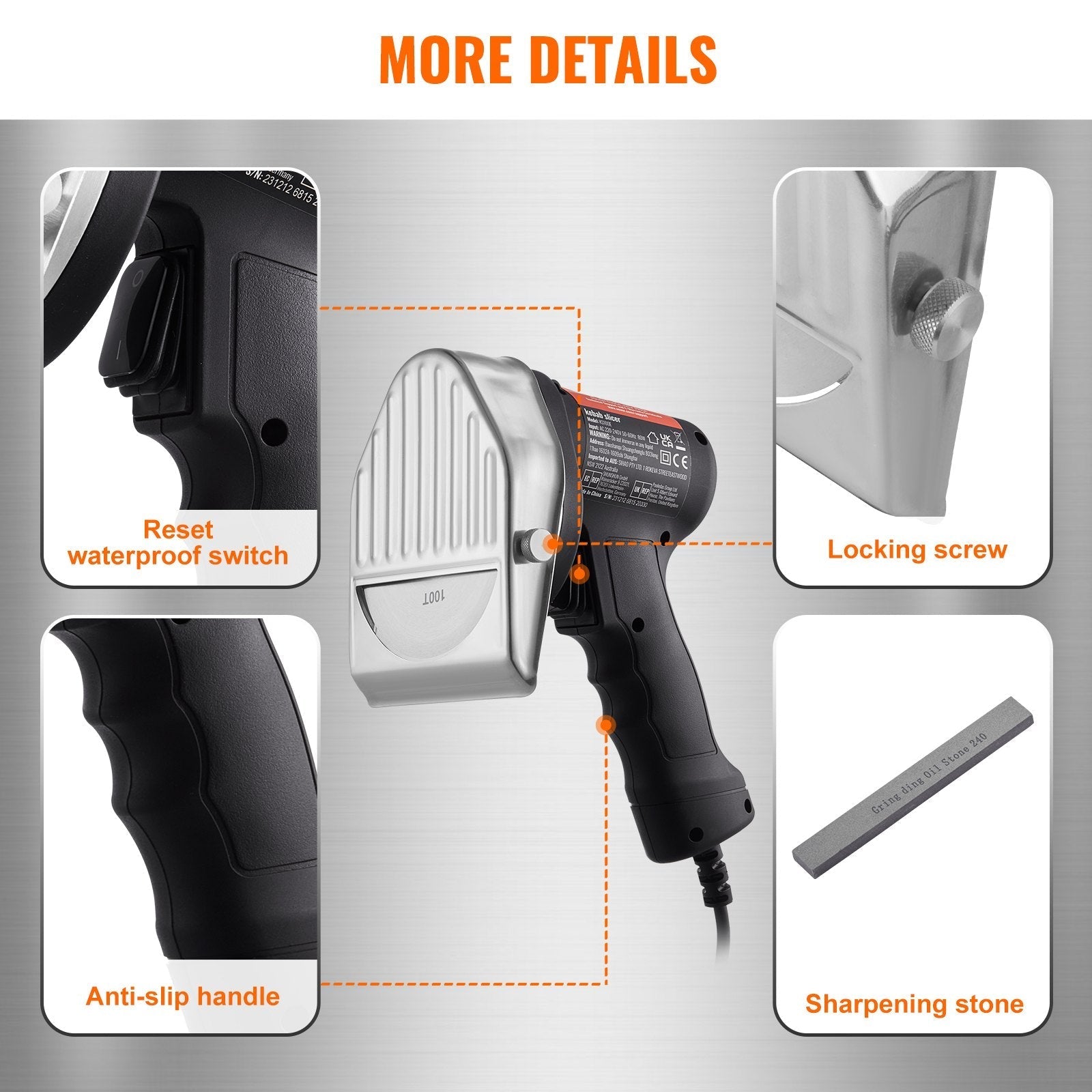 VEVOR Electric Shawarma Knife, 80W Professional Turkish Kebab Knife, Commercial Stainless Steel Gyro Cutter, Doner Kebab Meat Slicer with 2 Blades, ?4
