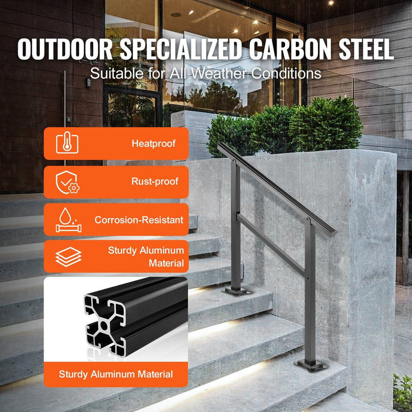 VEVOR Outdoor Handrail 165LBS Load Handrail Outdoor Stairs Aluminum Stair Handrail 36 x 35