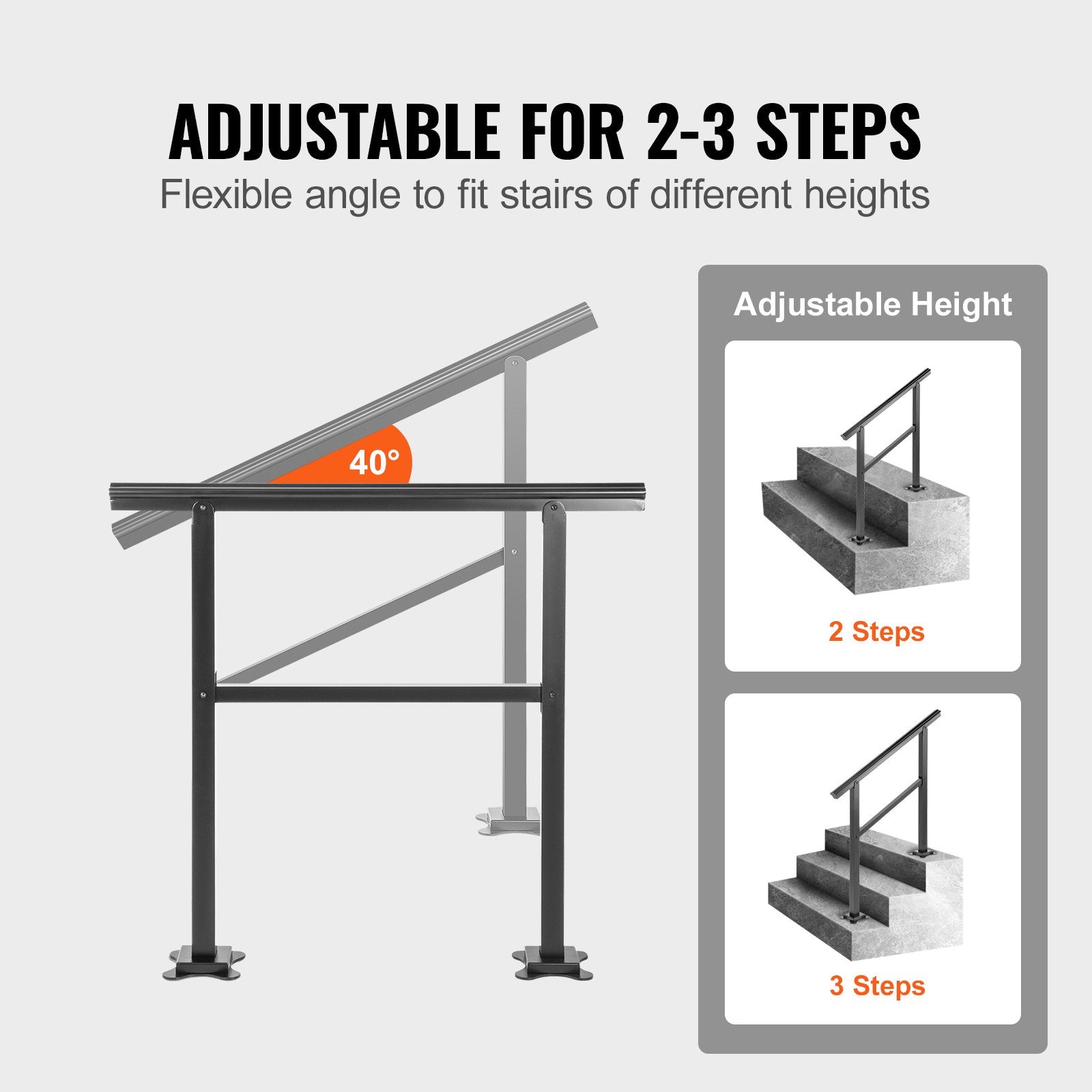 VEVOR Outdoor Handrail 165LBS Load Handrail Outdoor Stairs Aluminum Stair Handrail 36 x 35