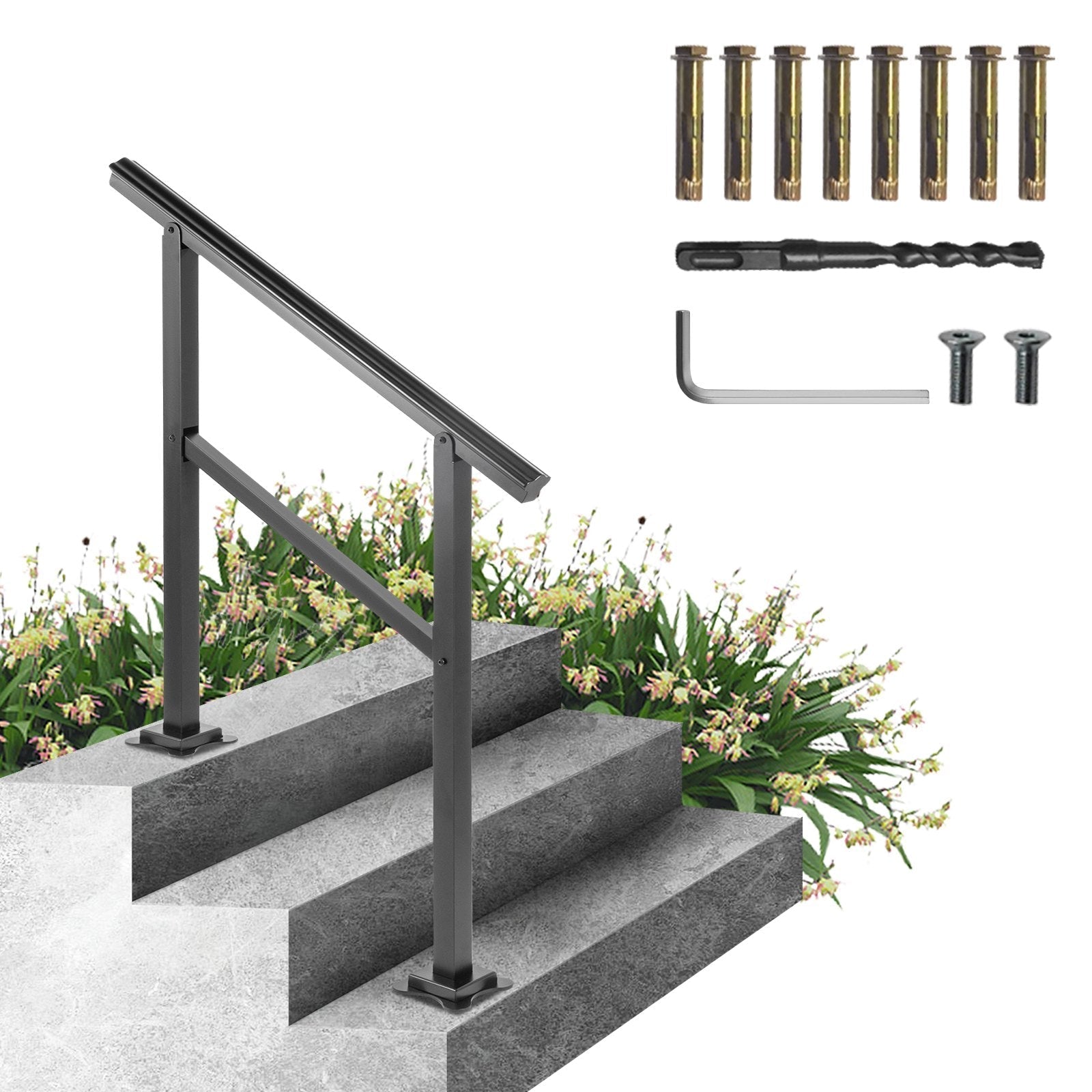 VEVOR Outdoor Handrail 165LBS Load Handrail Outdoor Stairs Aluminum Stair Handrail 36 x 35