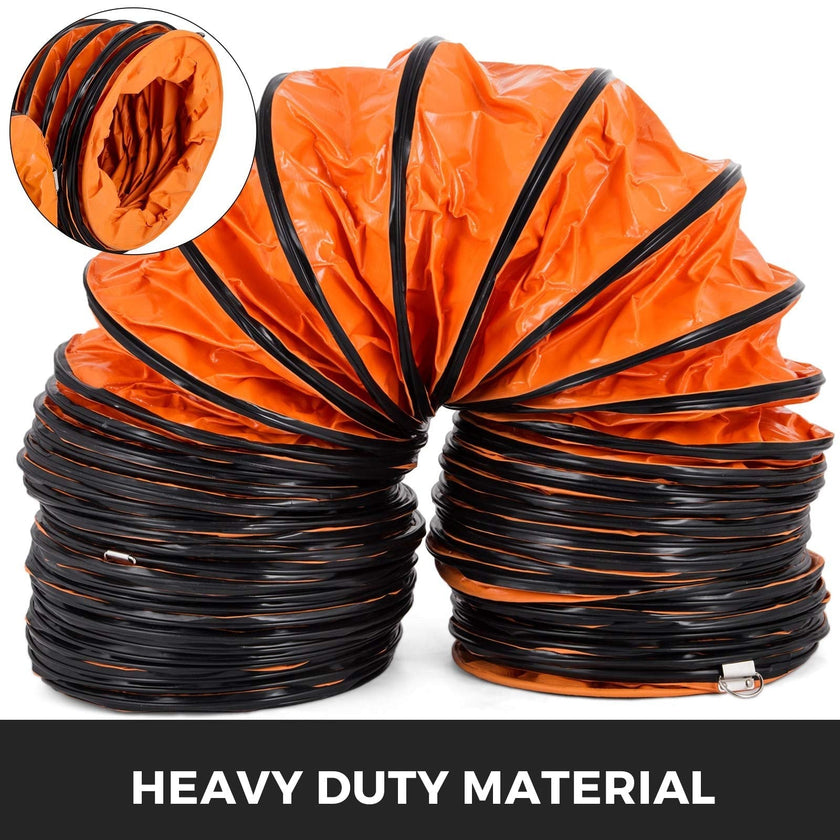 VEVOR 7.6 M/25 FT PVC Flexible Duct Hosing with S Hook and Steel Support Coils for 203 MM/8 Inch Diameter Exhaust Fan