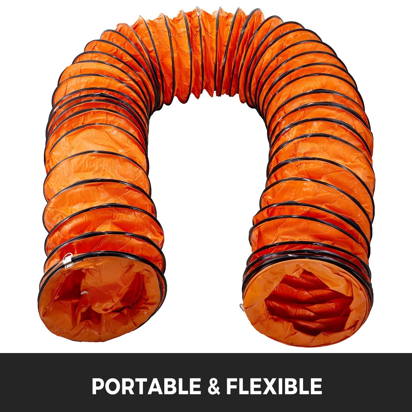 VEVOR 7.6 M/25 FT PVC Flexible Duct Hosing with S Hook and Steel Support Coils for 203 MM/8 Inch Diameter Exhaust Fan